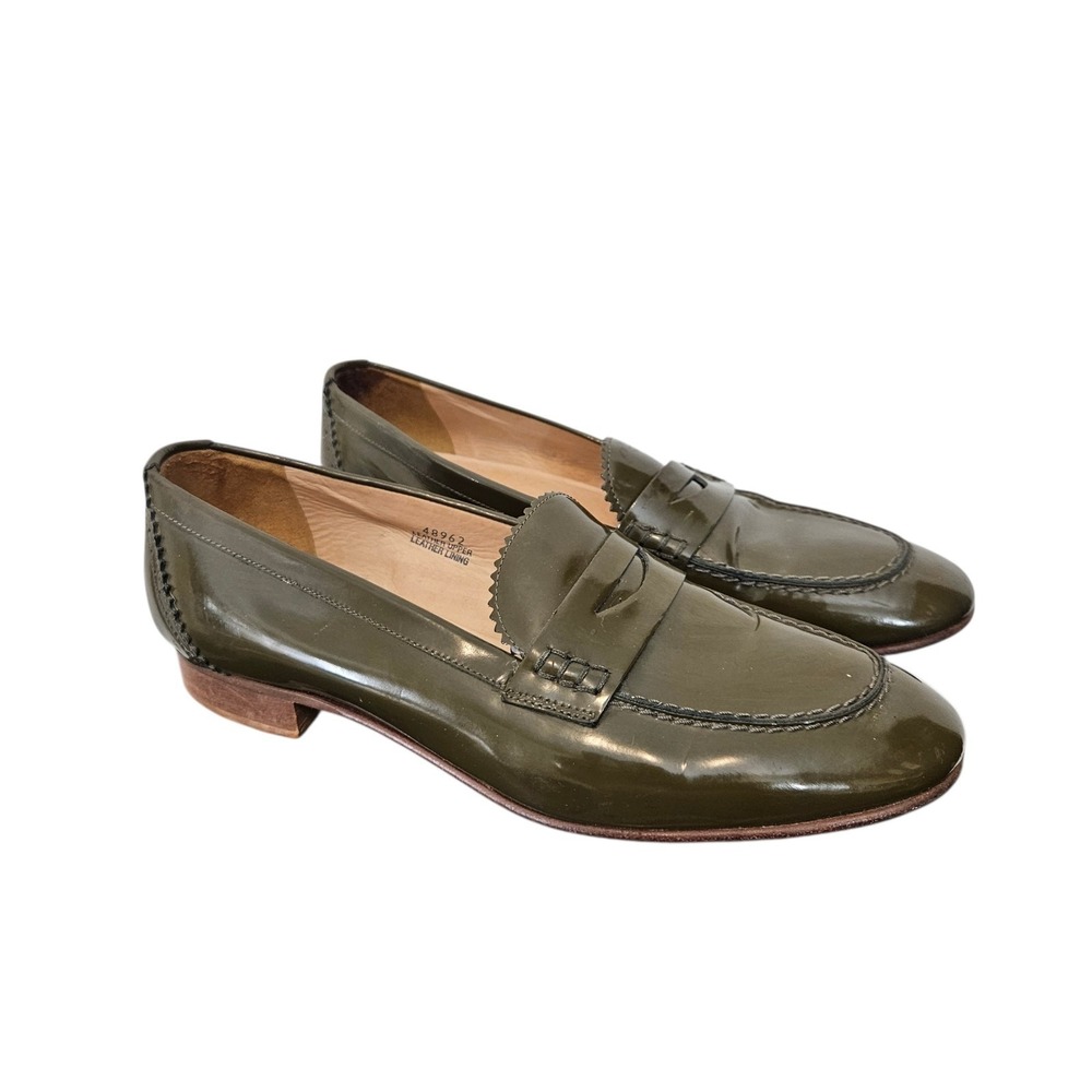 Y2K J CREW Biella Italy Made Patent Leather Penny Loafers Women's 8.5 Green